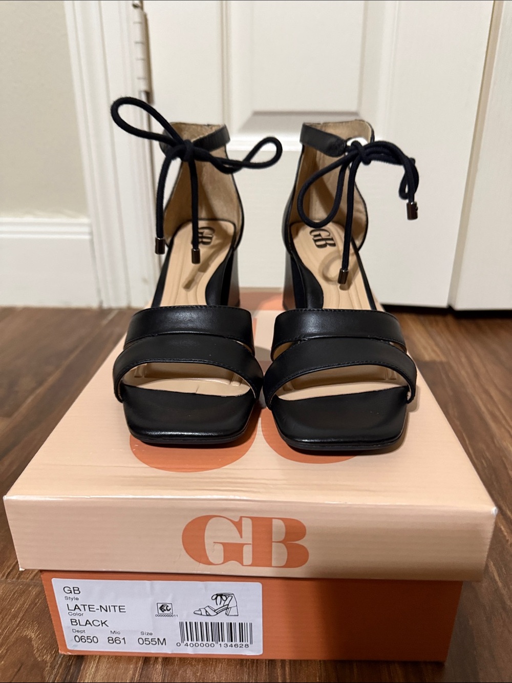Gianni Bini Black Leather Open-Toe Ankle-Tie Heels